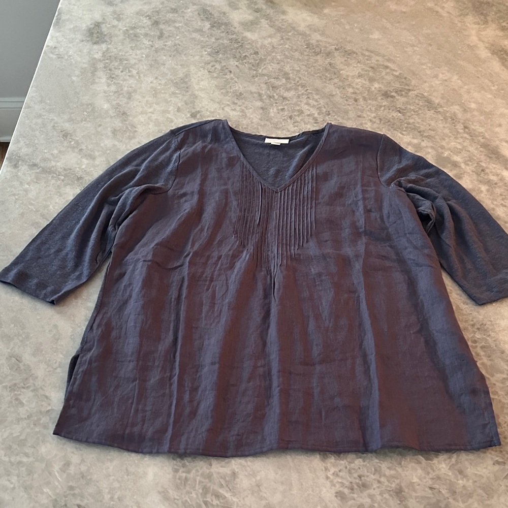 J Jill Love Linen Top, Size M Petite, Blue